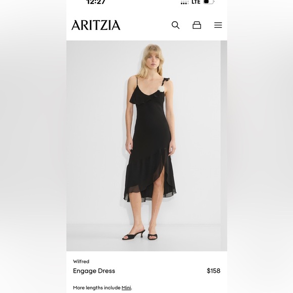 Aritzia Black Midi Sundress with Slit Spaghetti Straps - Picture 1 of 9